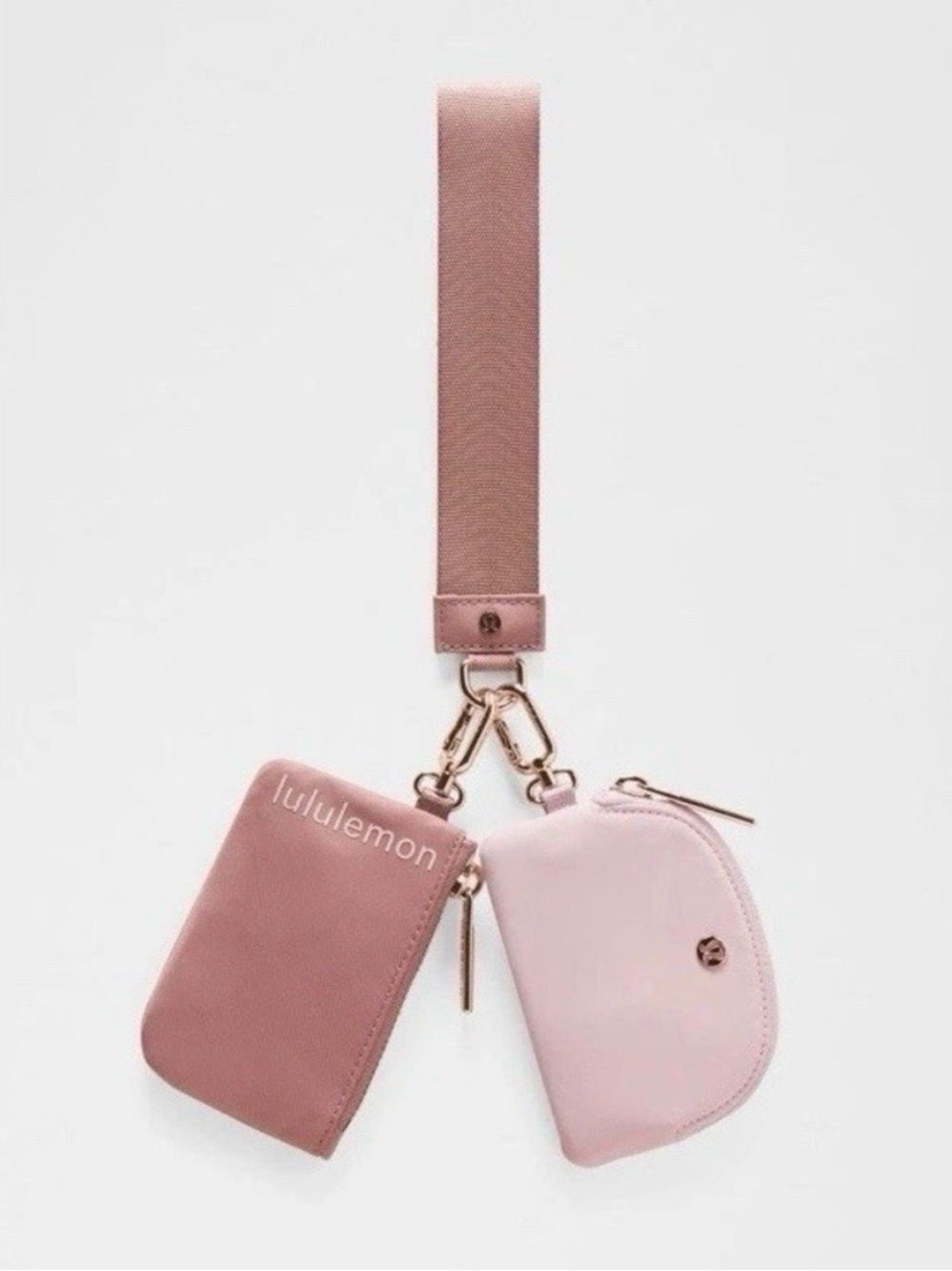 NWT Lululemon dual Pouch Wristlet Spiced Chai/Pink Haze/Rose Gold